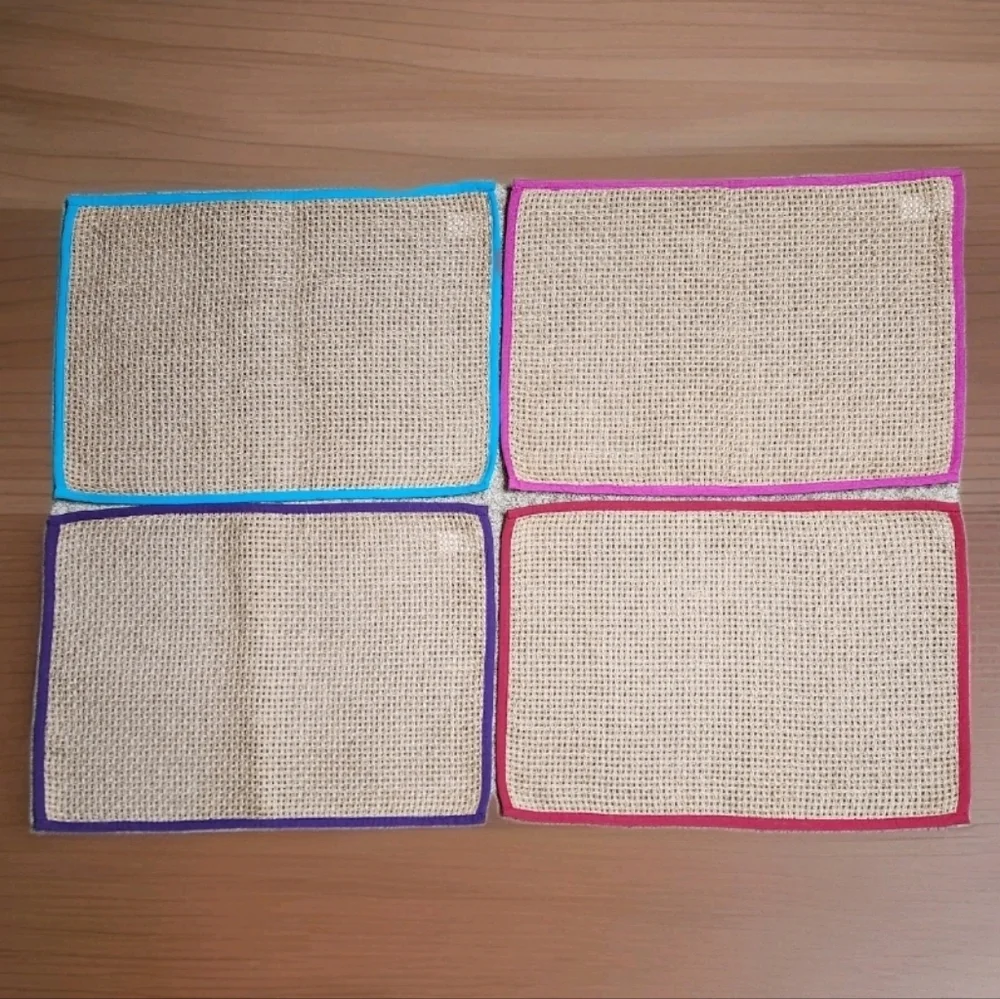 Pier 1 Imports Jute Placemats – Set of 4 – 14” x 20” – Colorful Cotton Trim NWT